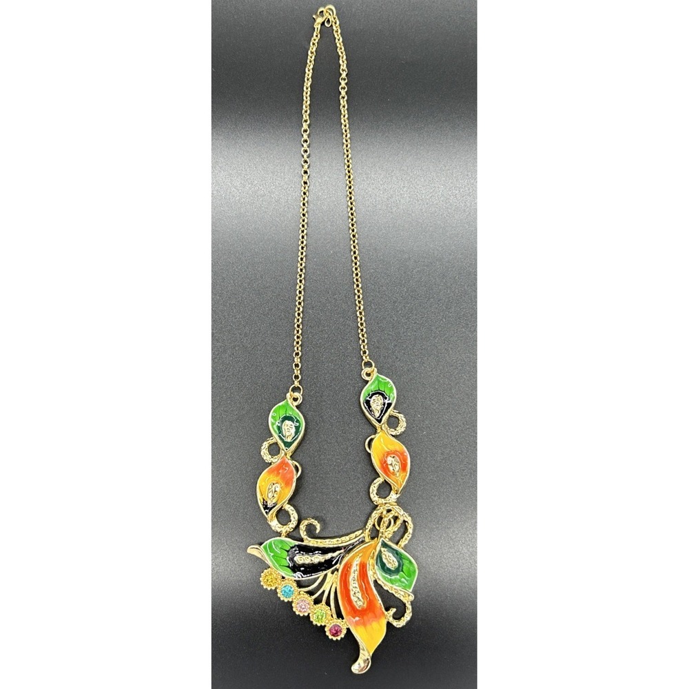 Multi-Colored Necklace & Earrings Set w/Multi-Colored Rhinestones Floral Design - Picture 3 of 5